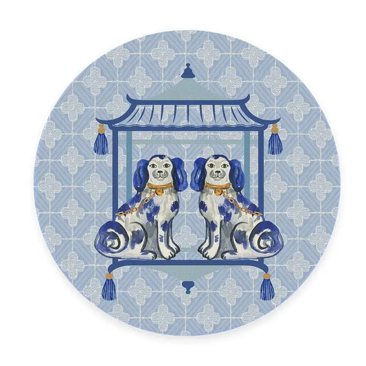 Marye-Kelley - Round Placemat - Linen - Staffordshire Dogs Blue