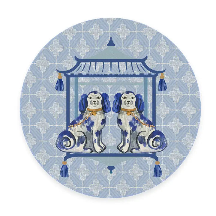 Marye-Kelley - Round Placemat - Linen - Staffordshire Dogs Blue