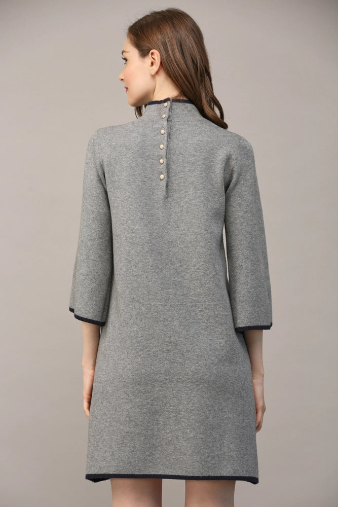 Dress - Mock Neck Sweater Dress - Gray and Navy - Findlay Rowe Designs