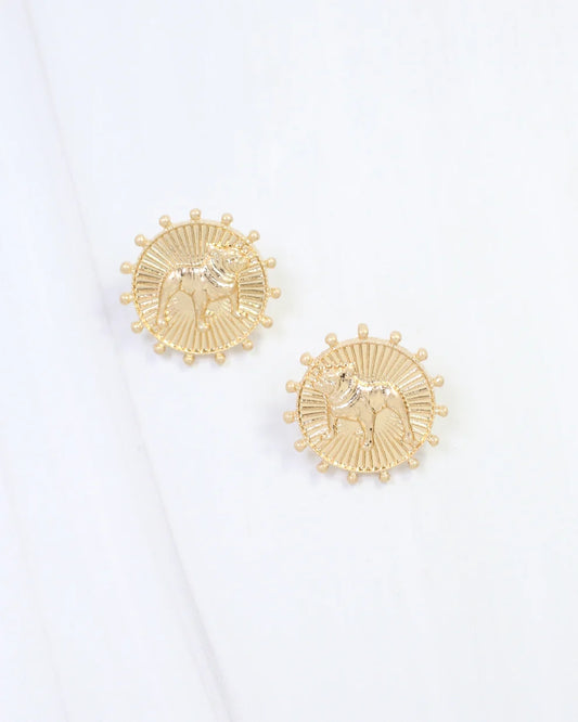 Caroline Hill - Earring - Carmen Coin Stud - Standing Dog Worn Gold - Findlay Rowe Designs
