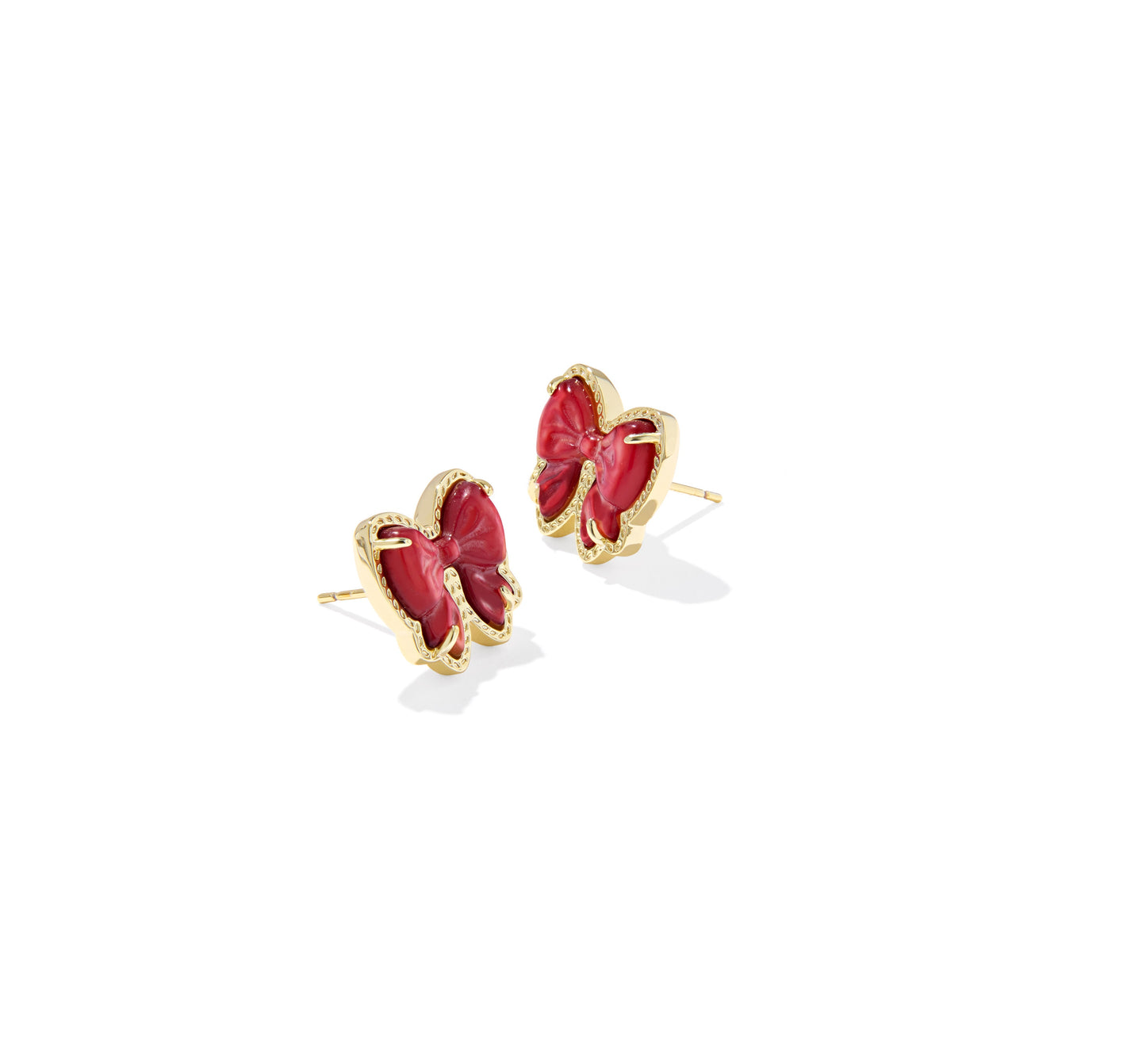 Kendra Scott - Earrings - Haley Bow Gold Stud - Scarlet Red Mother Of Pearl