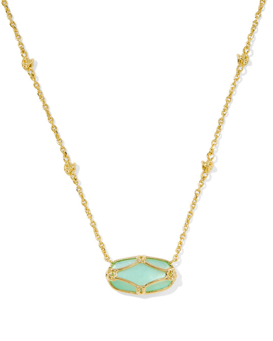 Kendra Scott - Necklace - Elisa Lattice Frame Gold Short Pendant - Blush  Gold Light Green Mother of Pearl - Findlay Rowe Designs