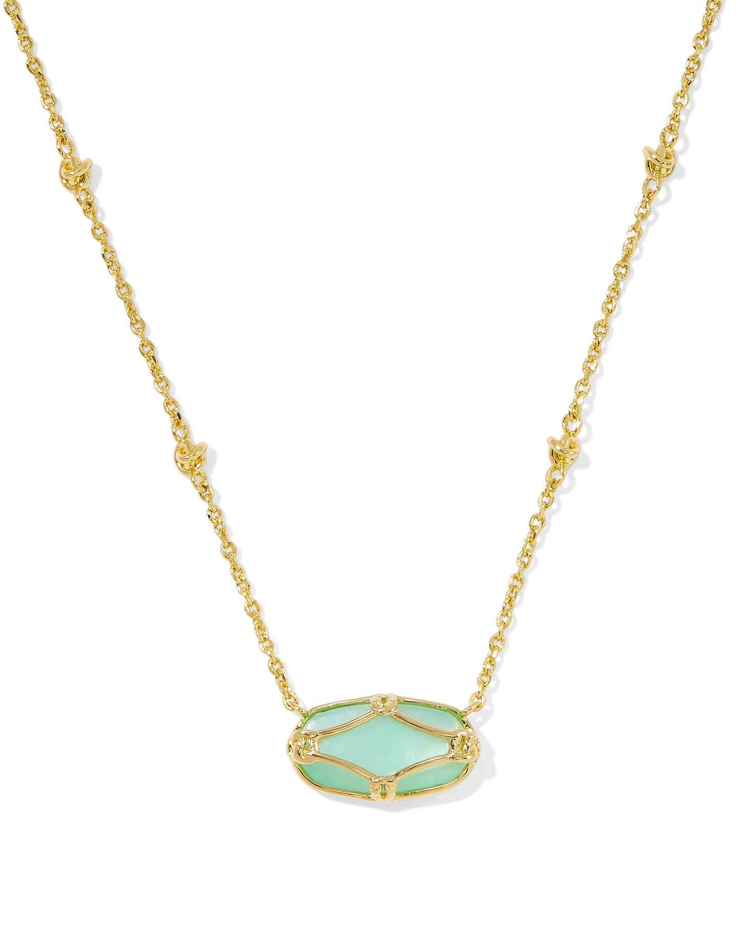 Kendra Scott - Necklace - Elisa Lattice Frame Gold Short Pendant - Blush  Gold Light Green Mother of Pearl - Findlay Rowe Designs