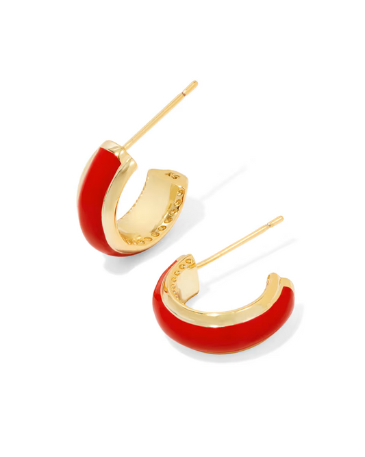 Kendra Scott - Earrings - Ainsley Gold Huggie - Red Enamel