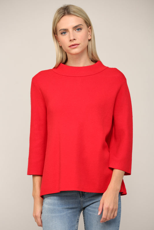 Mock Neck Pull Over Sweater Bell Sleeve - Red - Findlay Rowe Designs