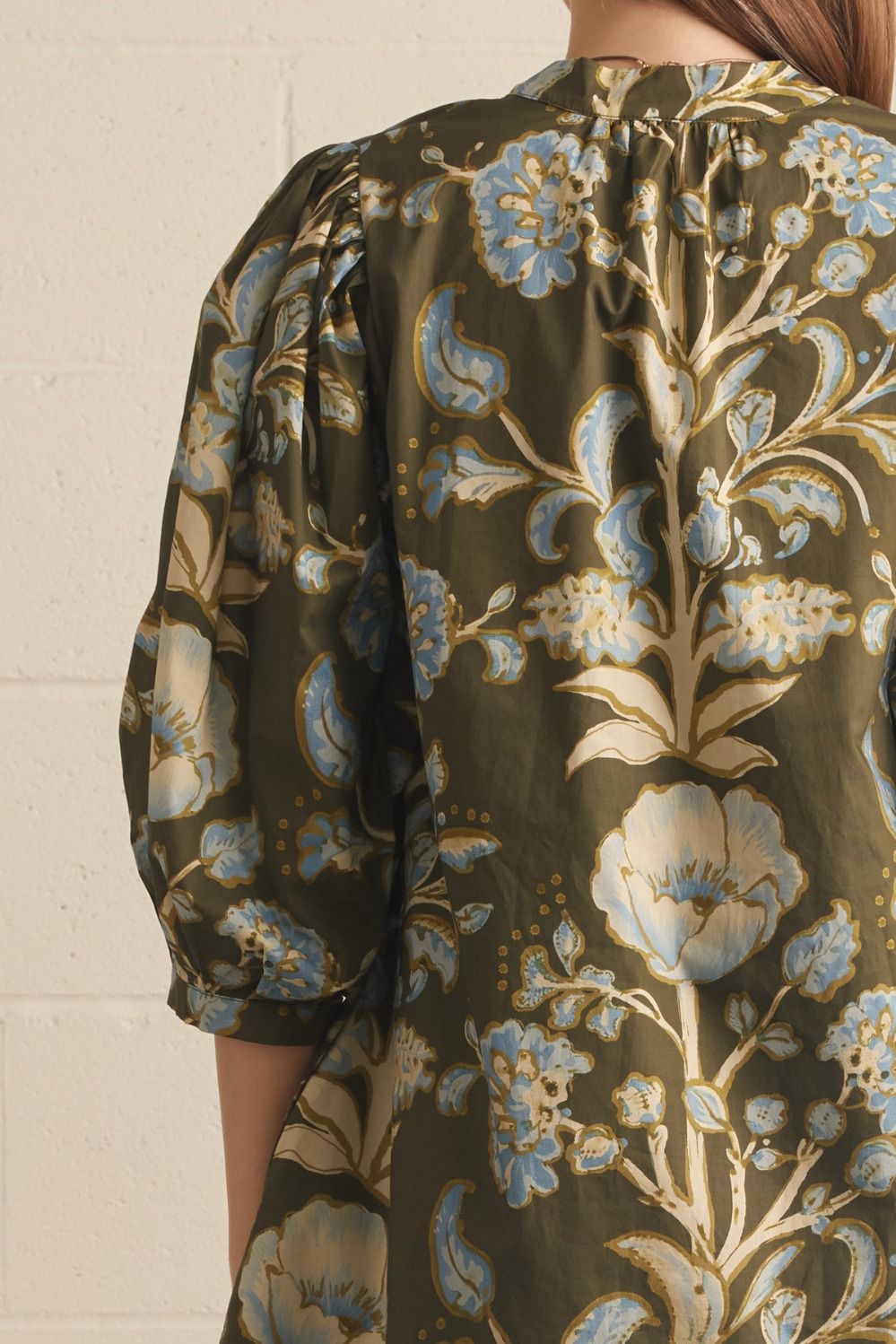 Entro - Dress - Mini - V-Neck Vintage Botanical - Olive - Findlay Rowe Designs