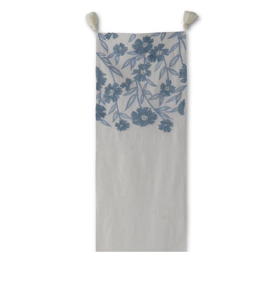 Table Runner - 72in - Cream Linen Embroidered Floral - Findlay Rowe Designs