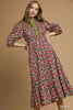Umgee - Dress - Floral Ruffle Midi - Sage Mix