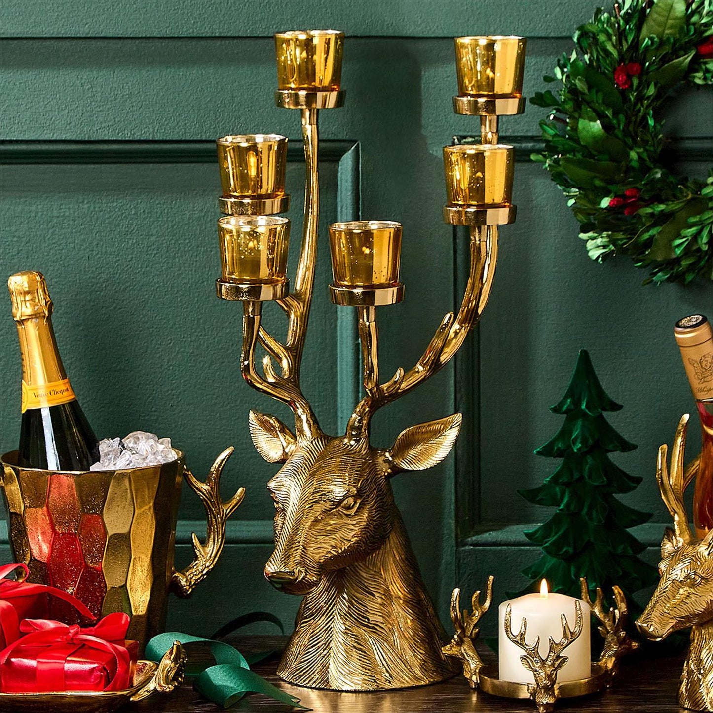 Gold Stag Candelabrum Centerpiece