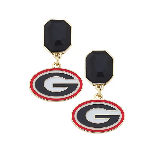 Earrings - Georgia Bulldogs Rhinestone Enamel Logo