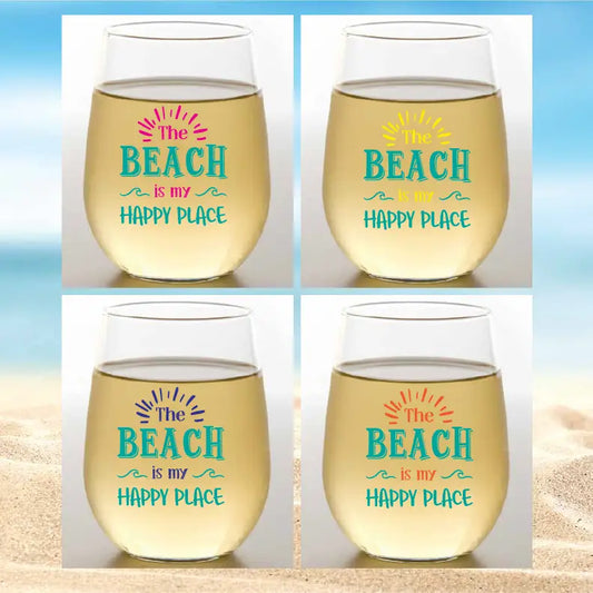 Wine-Oh -Beach Is My Happy Place Shatterproof Wine Glasses