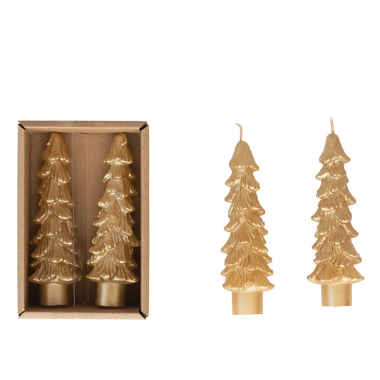 Taper Candle - Tree Shape - Gold Set 2 - 5in