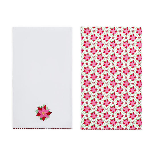 Tea Towels - Set of 2 - Poinsettia Ric Rac Trim - Findlay Rowe Designs