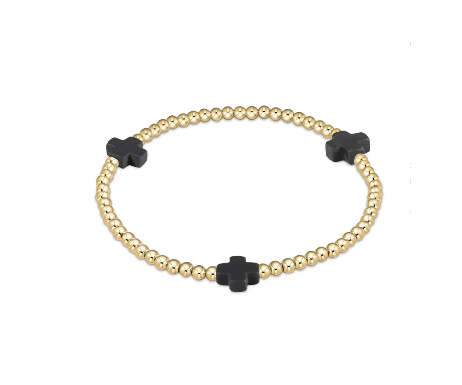 Enewton - Extends - Signature Cross Gold Pattern 3mm Bead Bracelet - Charcoal