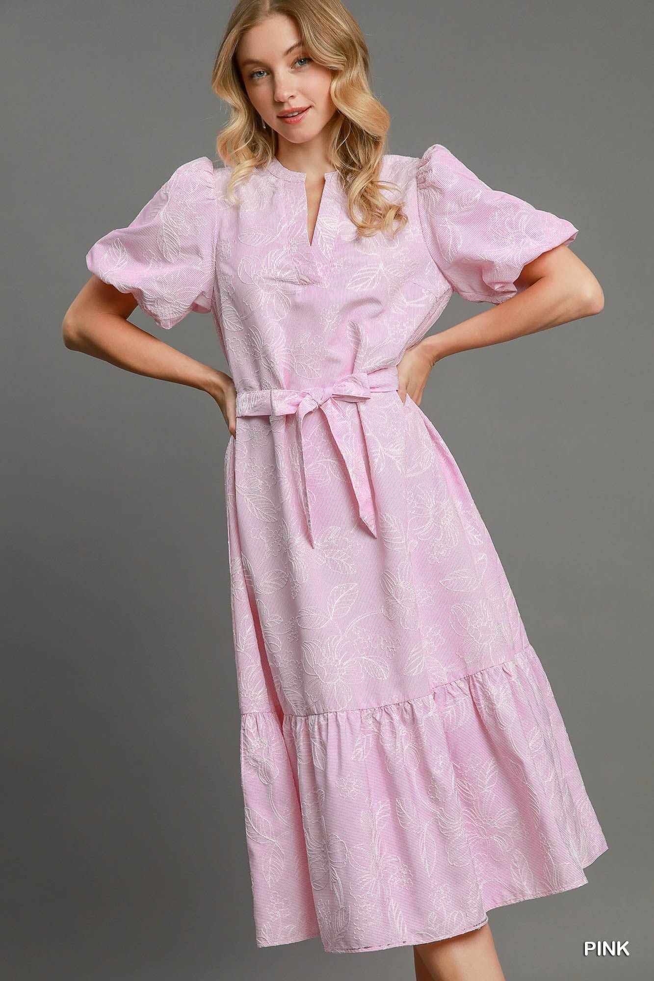 mgee - Top - Lined V-Neck Eyelet Top Flutter Sleeves - Pink