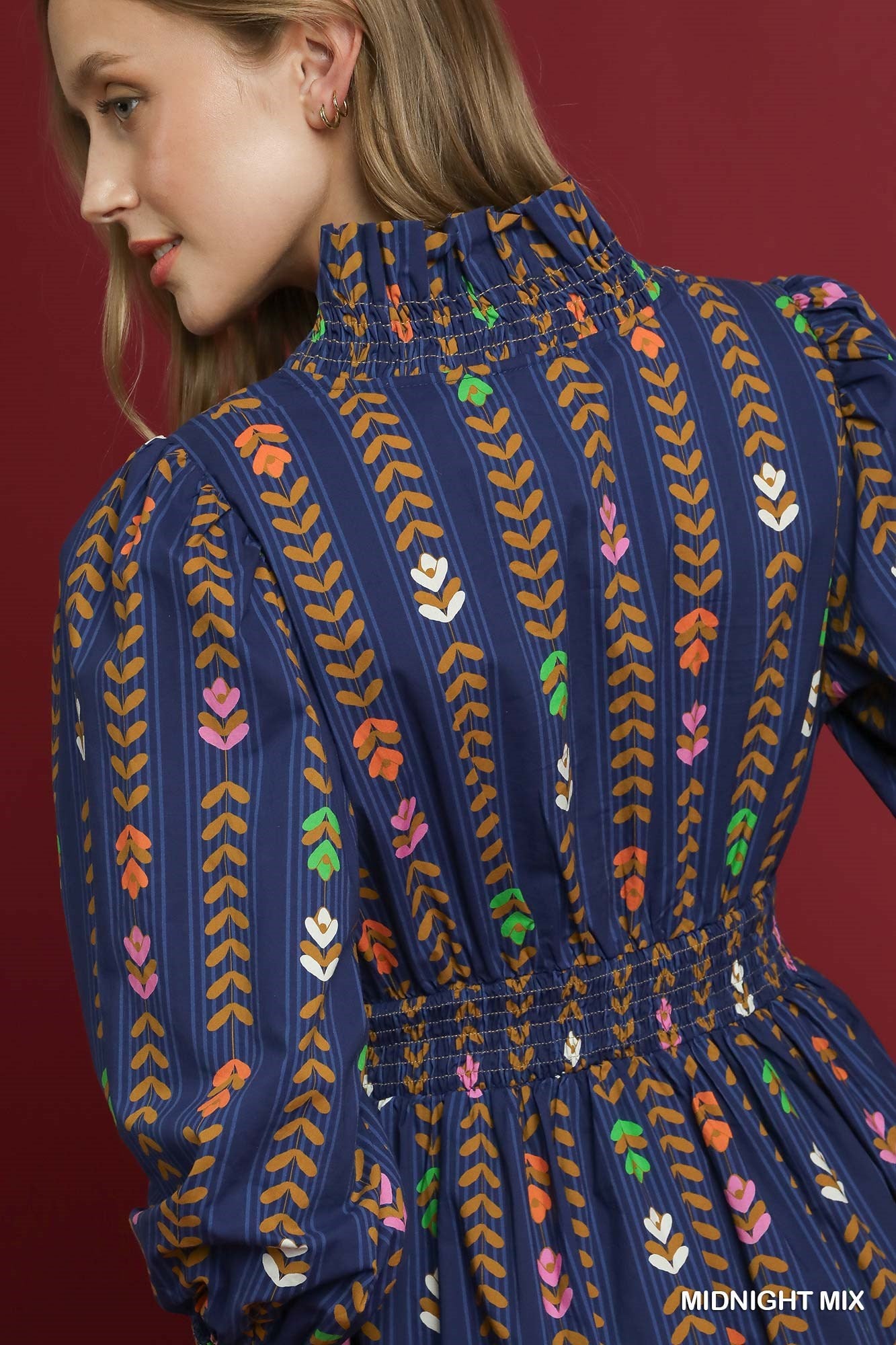 Dress - Striped Floral Ruffle Collar Midi - Midnight Mix - Findlay Rowe Designs