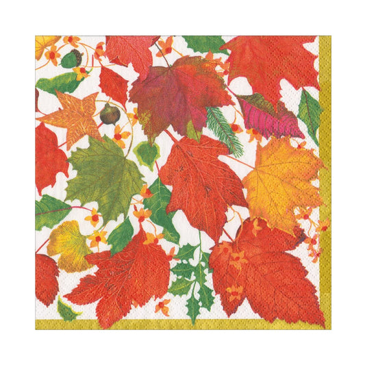 Caspari - Luncheon Napkins - Swirling Leaves White