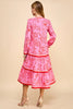 Dress - Floral Print Tiered Midi - Pink - Findlay Rowe Designs