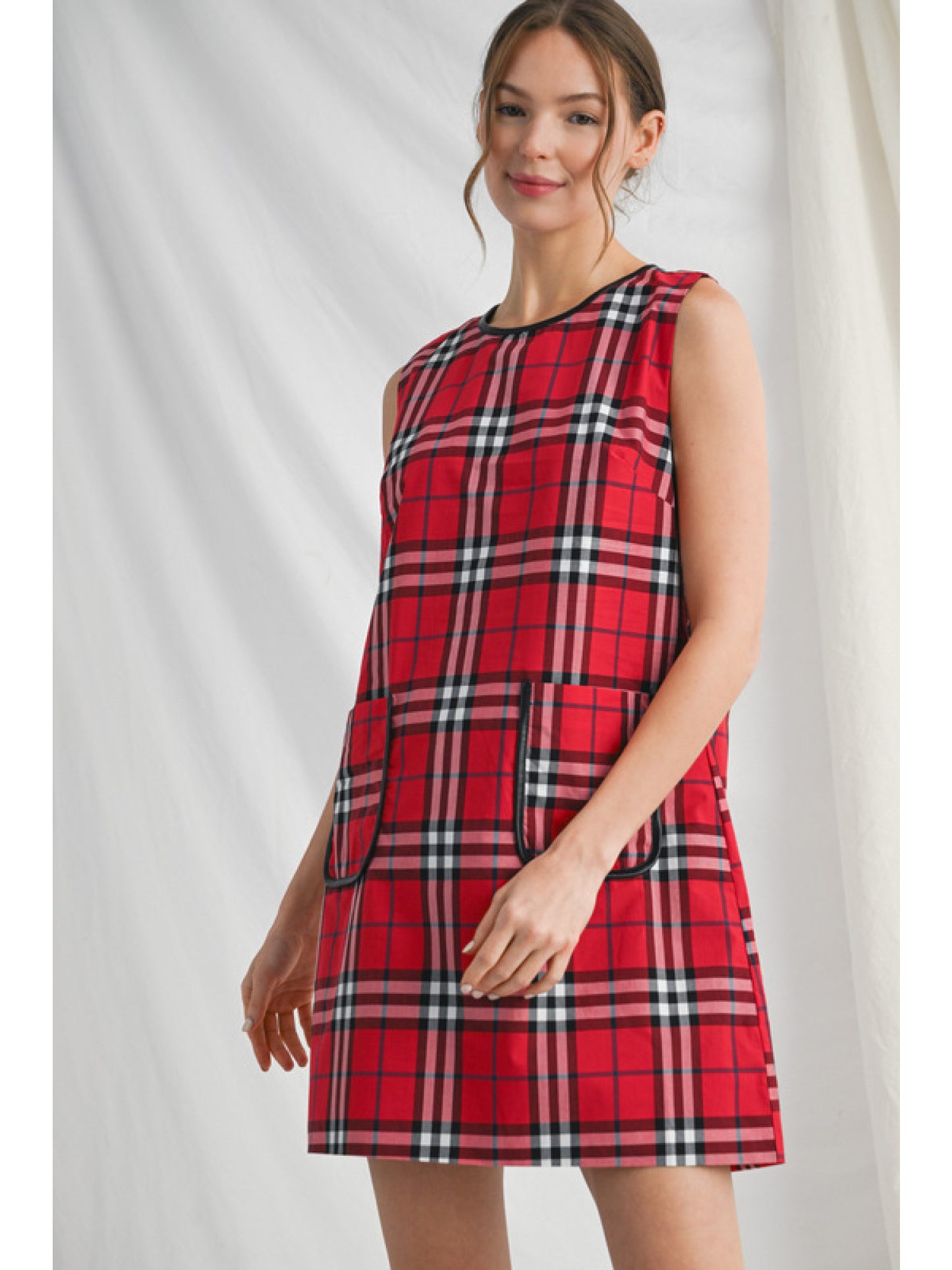 Dress - Sleeveless Red Plaid