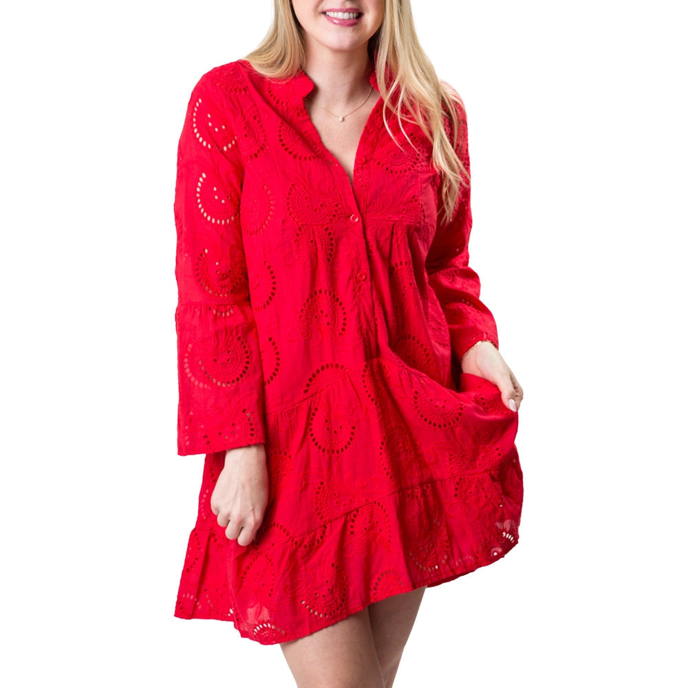 Dress - Riley Eyelet Mini - Red - Findlay Rowe Designs