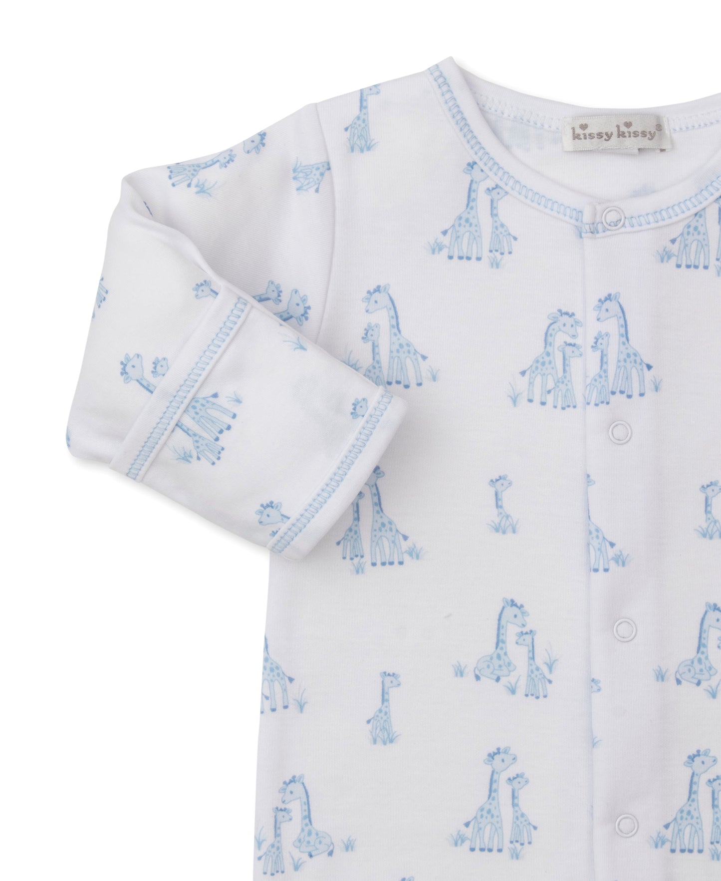 Kissy Kissy - Zip Footie - Giraffe Grace - Blue - Findlay Rowe Designs