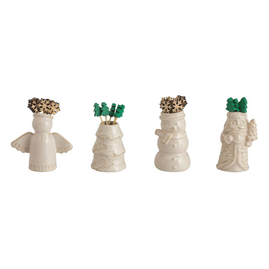 Mud Pie - White Christmas Toothpick Holder Sets