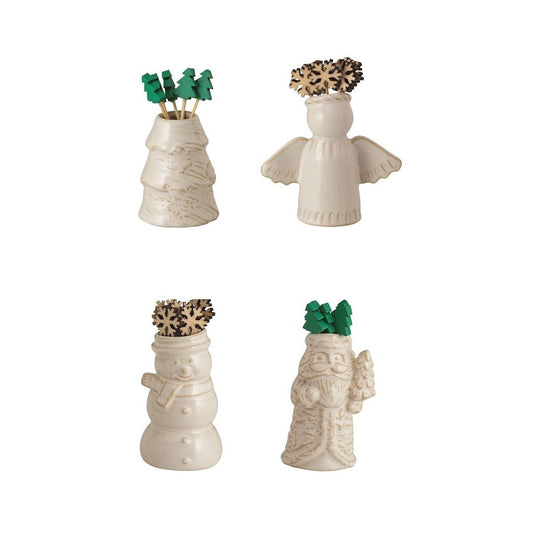 Mud Pie - White Christmas Toothpick Holder Sets