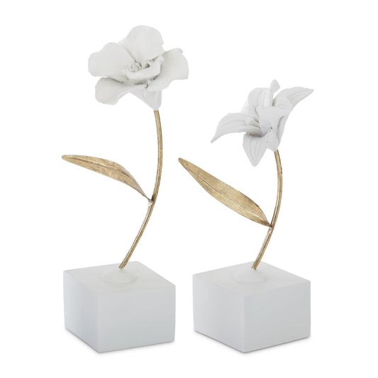 White Resin Gold Metal Stem Flowers on Base - Findlay Rowe Designs