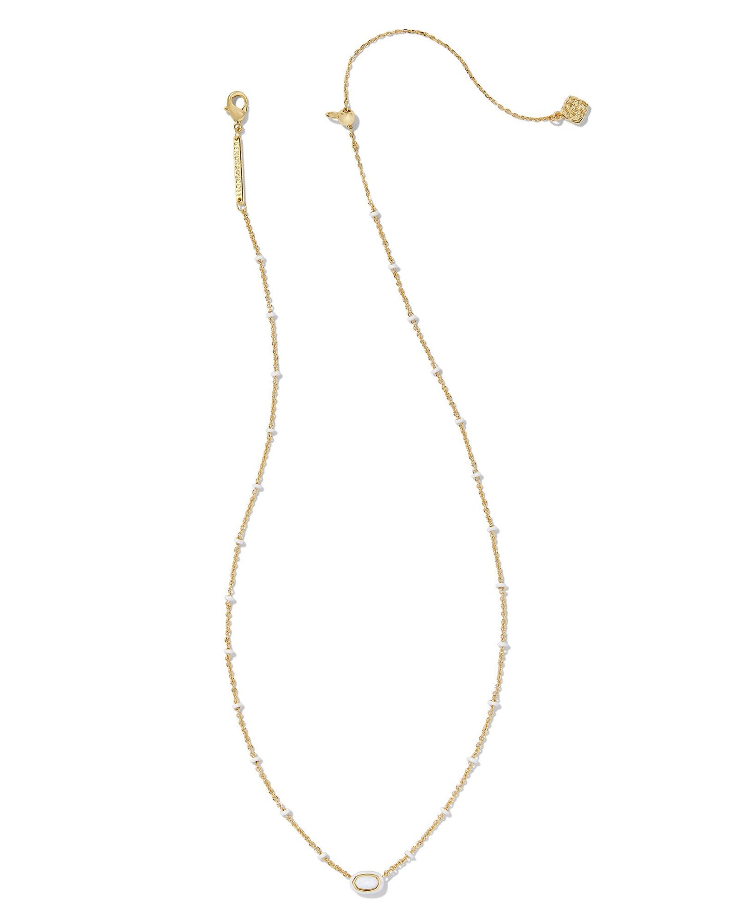 Kendra Scott - Necklace - Mini Elisa Gold Enamel Frame Short Pendant - Gold White Mother Of Pearl