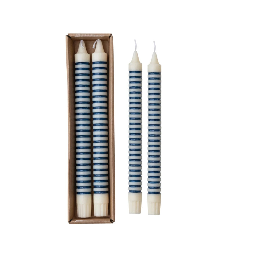Candle - Taper - Blue White Stripe - Set of 2 - Findlay Rowe Designs
