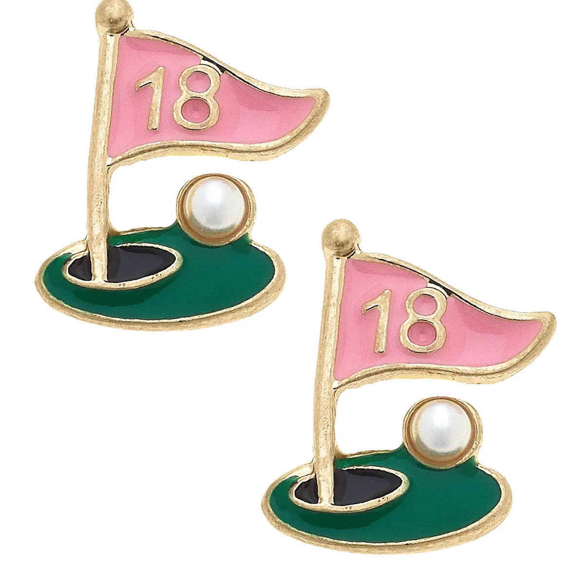 Earring - Albatross 18th Hole Enamel Stud Pink Green - Findlay Rowe Designs