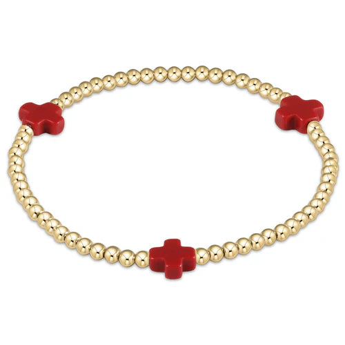 Enewton - Signature Cross Gold Pattern 2mm Bead Bracelet - Red - Findlay Rowe Designs
