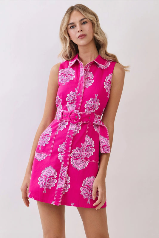 Dress - Mini Damask Print - Fuchsia - Findlay Rowe Designs