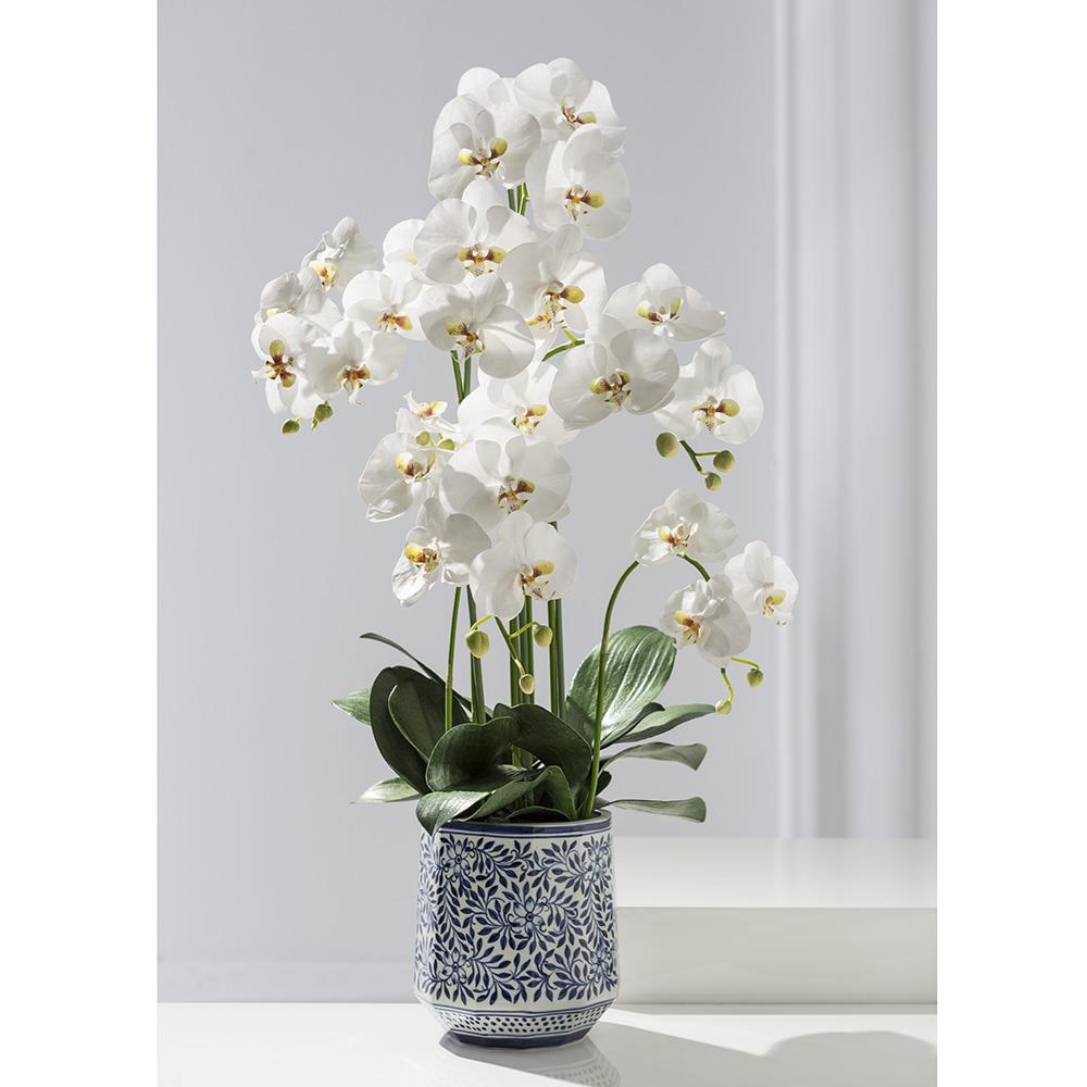 Clearance - Faux Phalaenopsis Orchid Plant in Ceramic Vase - 37in H - Findlay Rowe Designs
