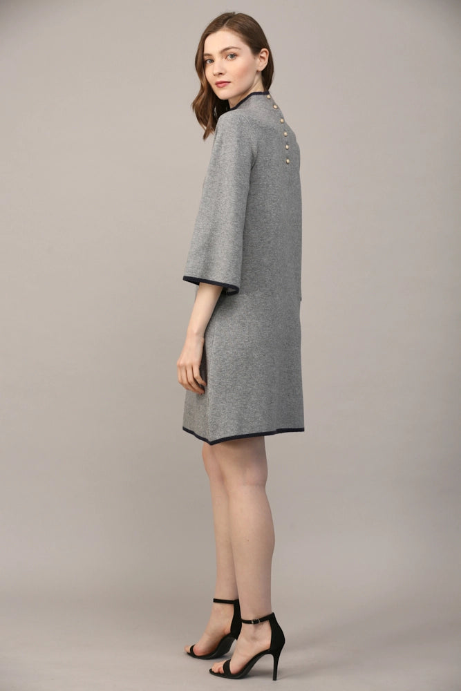 Dress - Mock Neck Sweater Dress - Gray and Navy - Findlay Rowe Designs