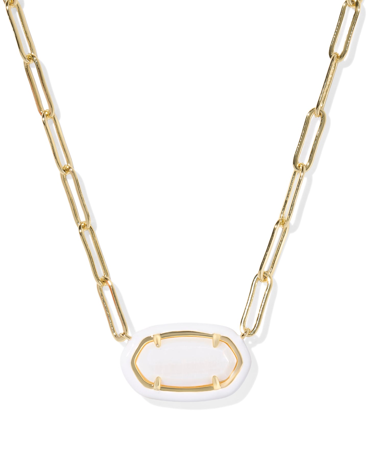 Kendra Scott - Necklace - Elisa Enamel Frame Gold Paperclip - Gold White Mother of Pearl - Findlay Rowe Designs