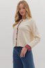 Entro - Cardigan - Plaid Trim - Ivory