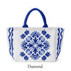 Lunch Tote Bag - Tile Block Printed - Blue - Findlay Rowe Designs