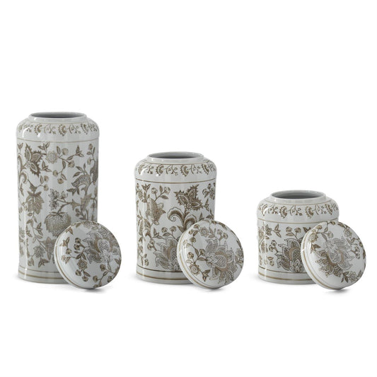 Chinoiserie Lidded Jars - Taupe & White - Findlay Rowe Designs
