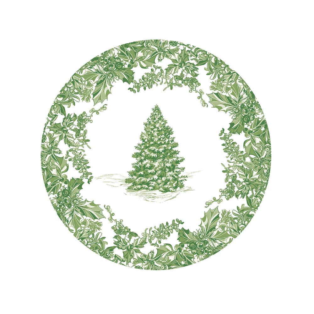 Caspari - Plate Dessert - Christmas Tree Toile Sage/White - Findlay Rowe Designs