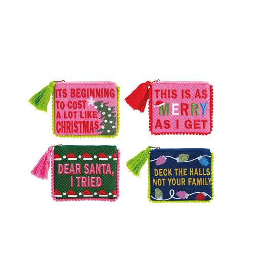 Mud Pie - Pouch - Christmas Embroidered Snarky - Pom Poms - Findlay Rowe Designs