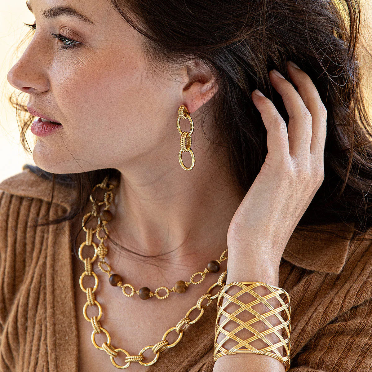 Earrings - Cleopatra Regal Double Link - Gold - Findlay Rowe Designs