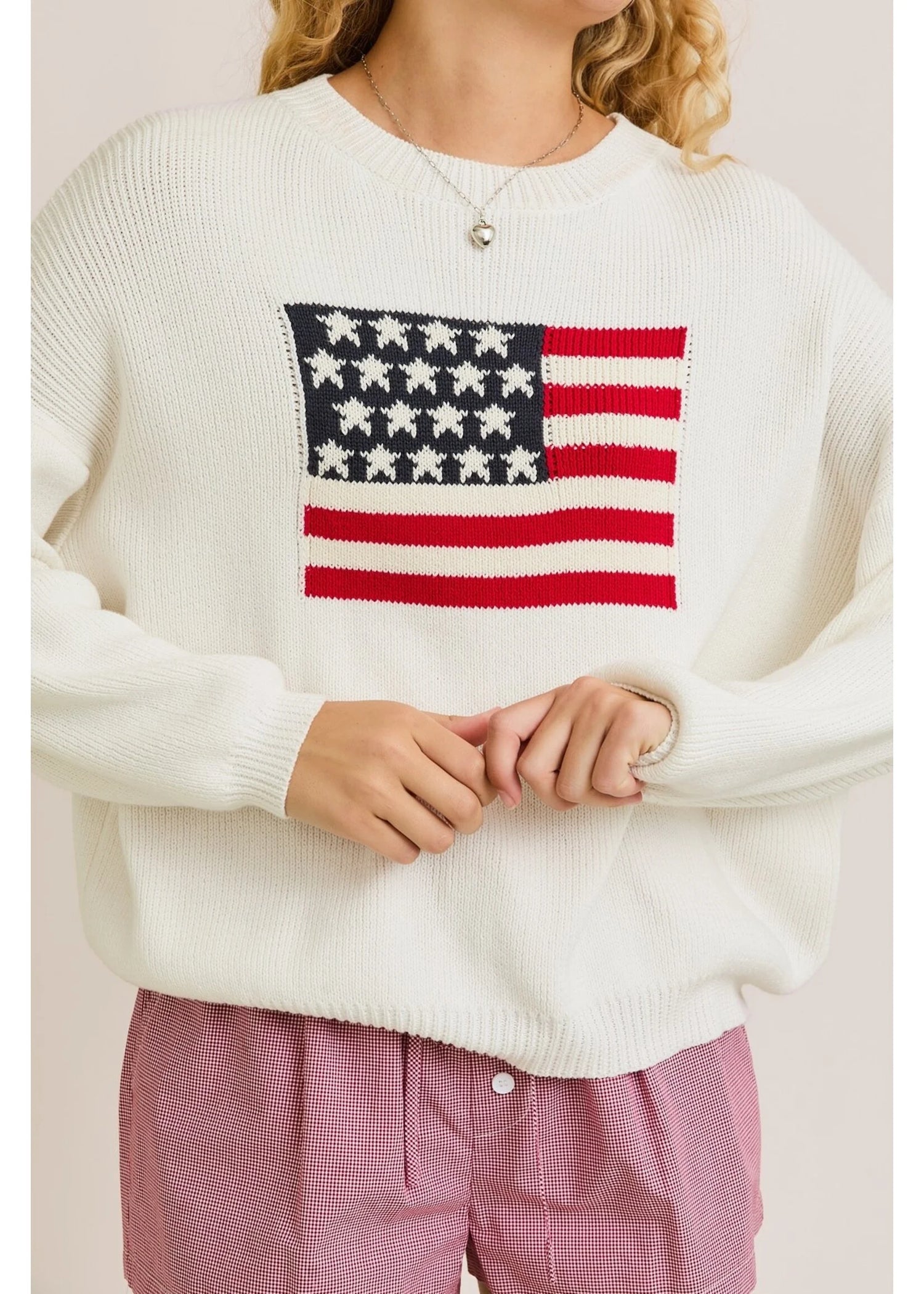 Top - Boxy Sweater - USA Flag - Ivory - Findlay Rowe Designs