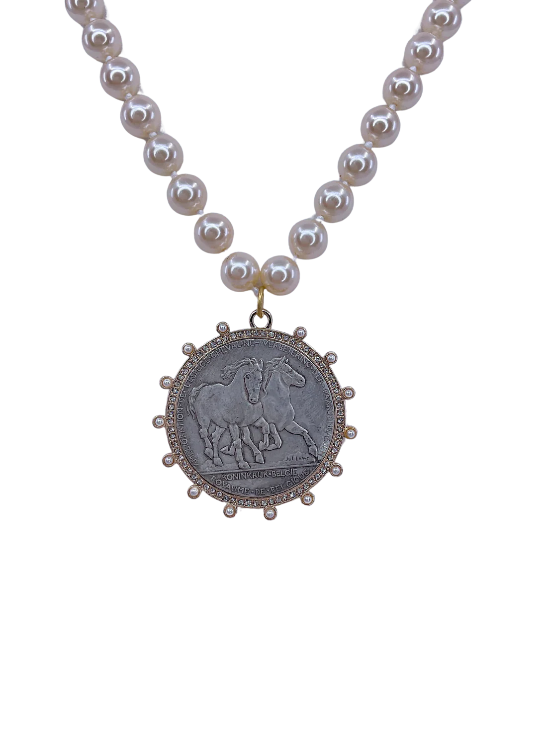 Erin Knight - Necklace - Vintage Pearls with Sterling Horse Coin - Findlay Rowe Designs