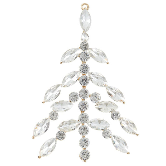 Ornament - 4.5" Rhinestone Tree - Clear Silver