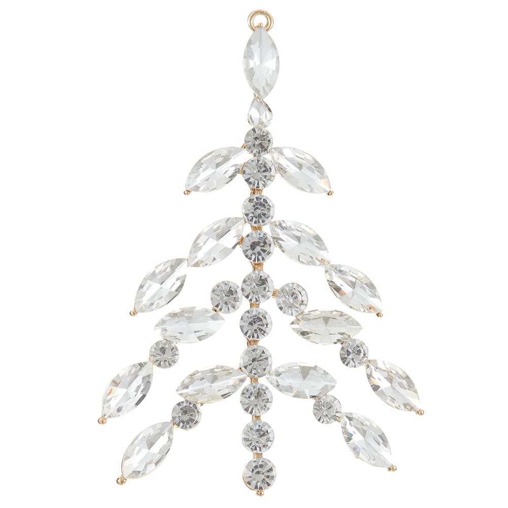Ornament - 4.5" Rhinestone Tree - Clear Silver