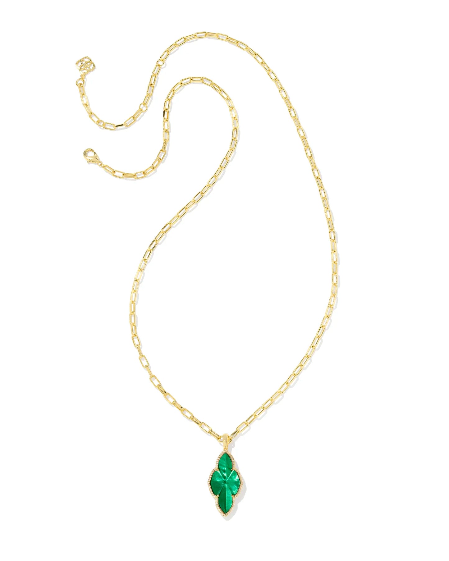 Kendra Scott - Necklace - Abbie Gold Pave Frame Large Long Pendant - Green Illusion - Findlay Rowe Designs