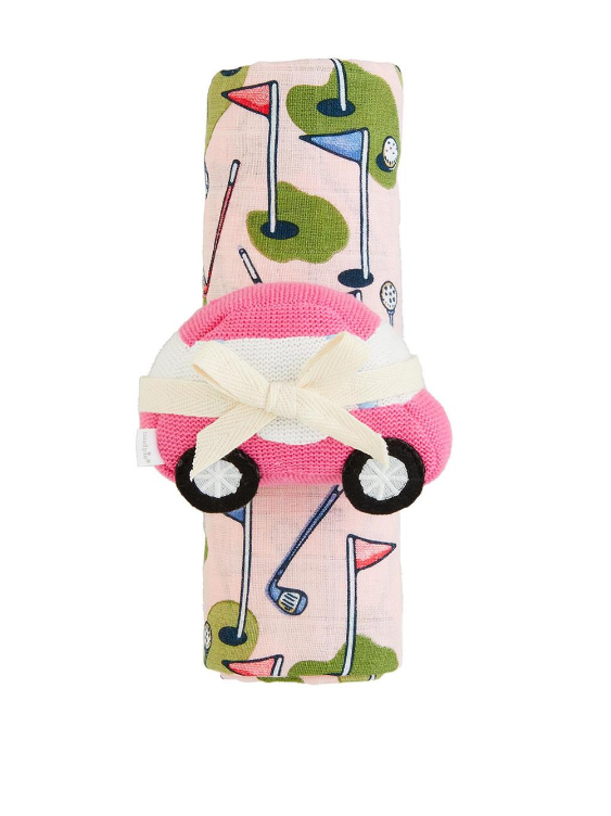 Mud Pie- Pink Golf Swaddle & Rattle Set