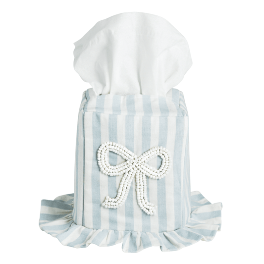 Mud Pie - Tissue Box Cover - Blue Stripe Bow