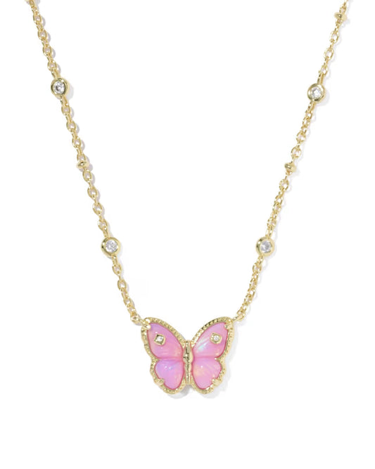 Kendra Scott - Necklace - Cailey Butterfly Gold Short Pendant - Pink Opalescent Resin - Findlay Rowe Designs